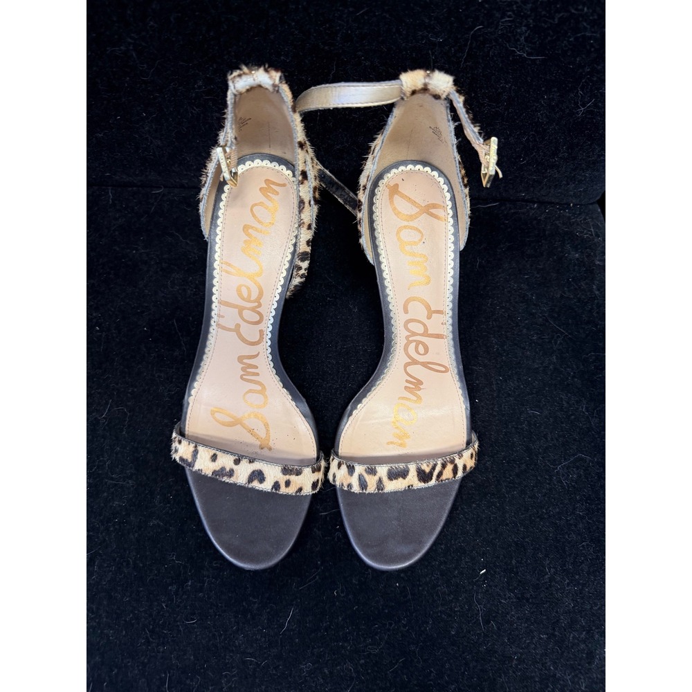 Sam Edelman Patti Leopard Print Calf Hair Ankle Strap Kitten Heel Sandals 8.5M